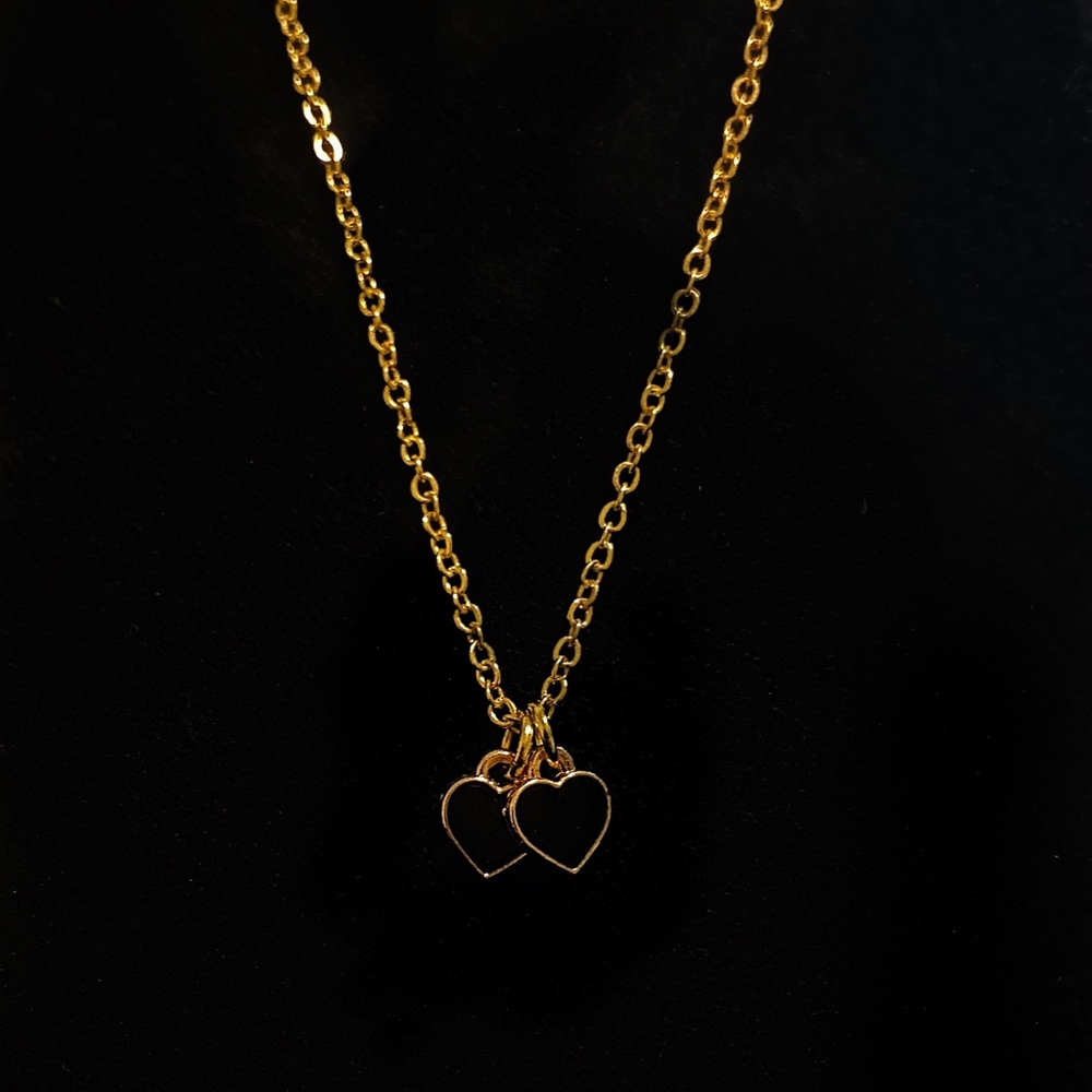 Double black mini heart necklace